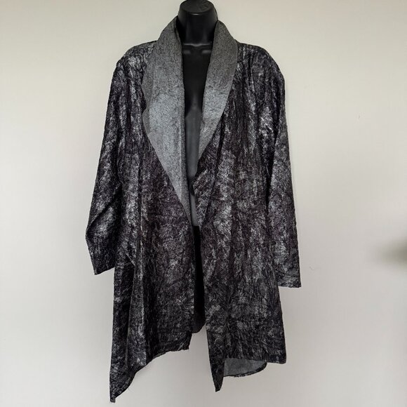 Coldwater Creek Womens Pewter Crinkle Jacket Plus Size 2X Open Blazer Stretchy - Picture 1 of 7